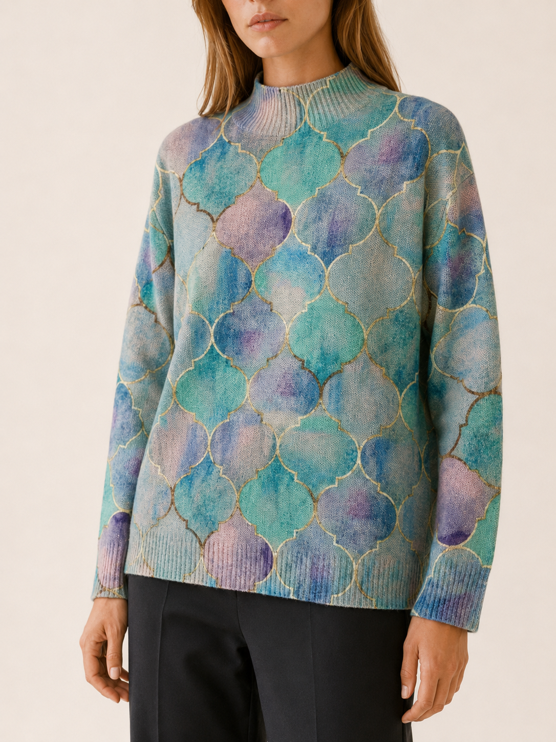 Zorina | Women's Geometric Roll Neck Knitted Jumper