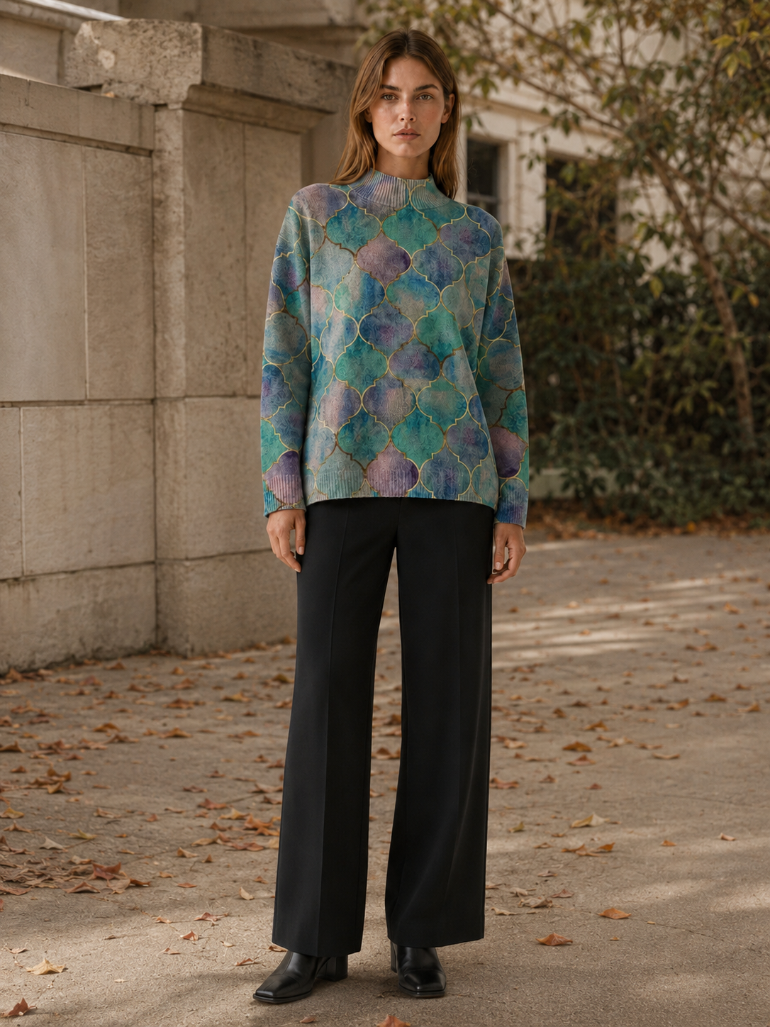 Zorina | Women's Geometric Roll Neck Knitted Jumper