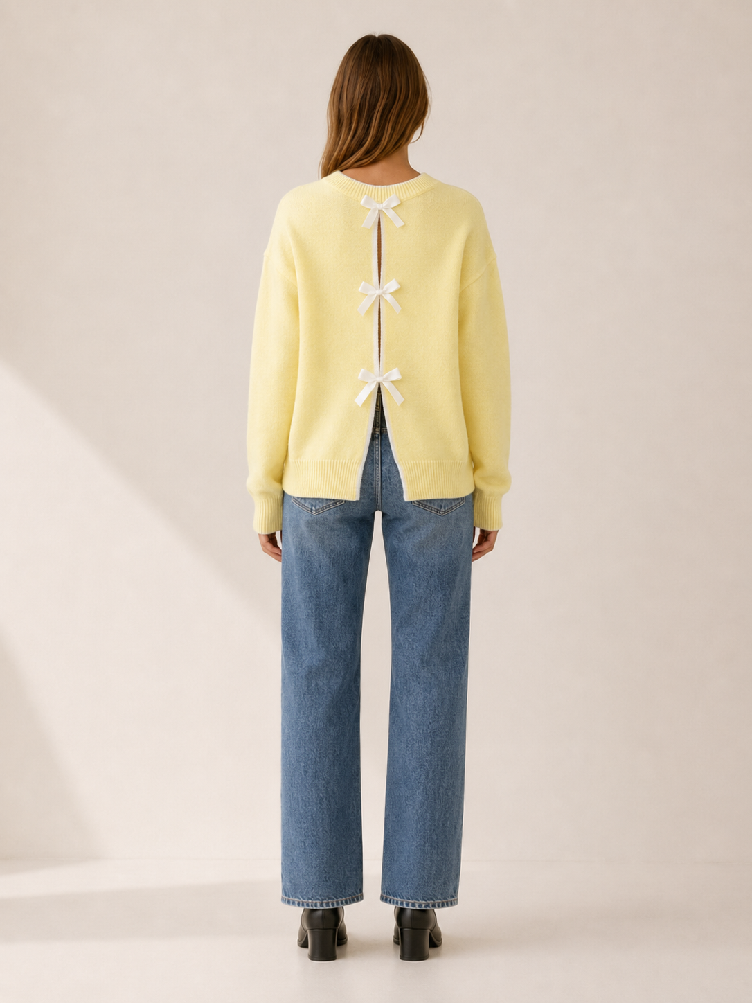 Zyphena | Round Neck Sweater with Bow Back Detail