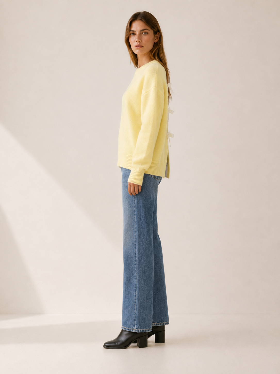 Zyphena | Round Neck Sweater with Bow Back Detail