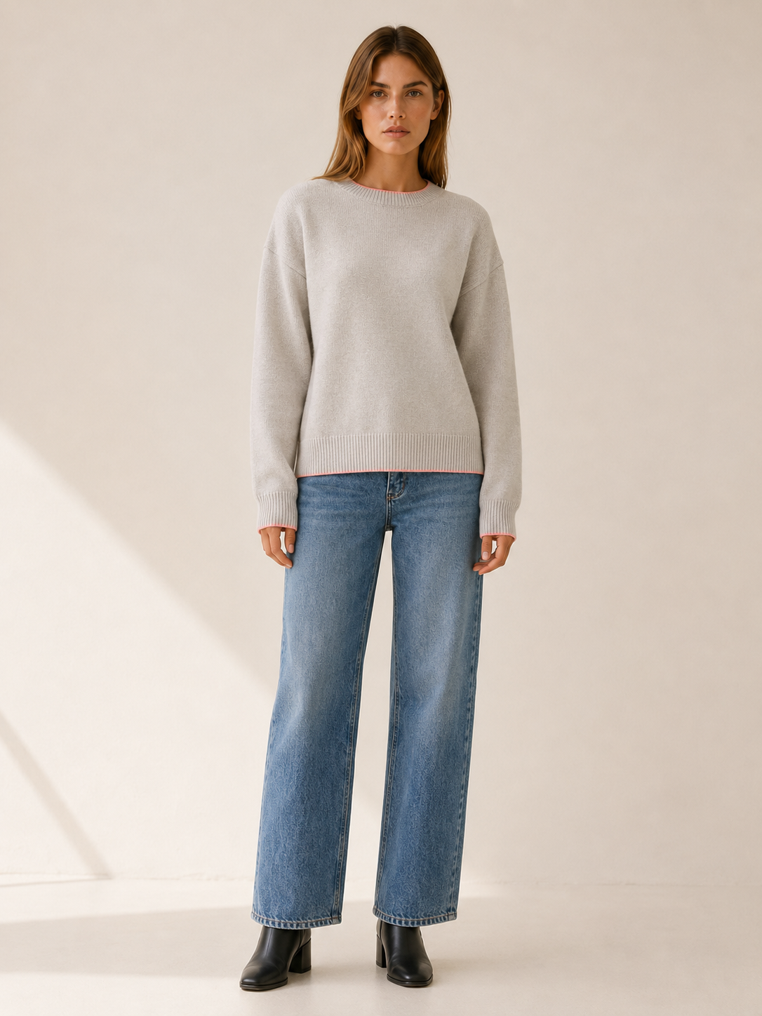 Zyphena | Round Neck Sweater with Bow Back Detail